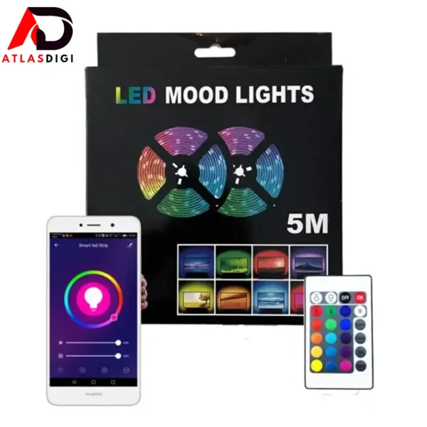 ریسه LED نواری ۵ متری RGB – قابل کنترل با ریموت و اپلیکیشن
